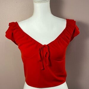 Red Crop Top with Ruffle Detail